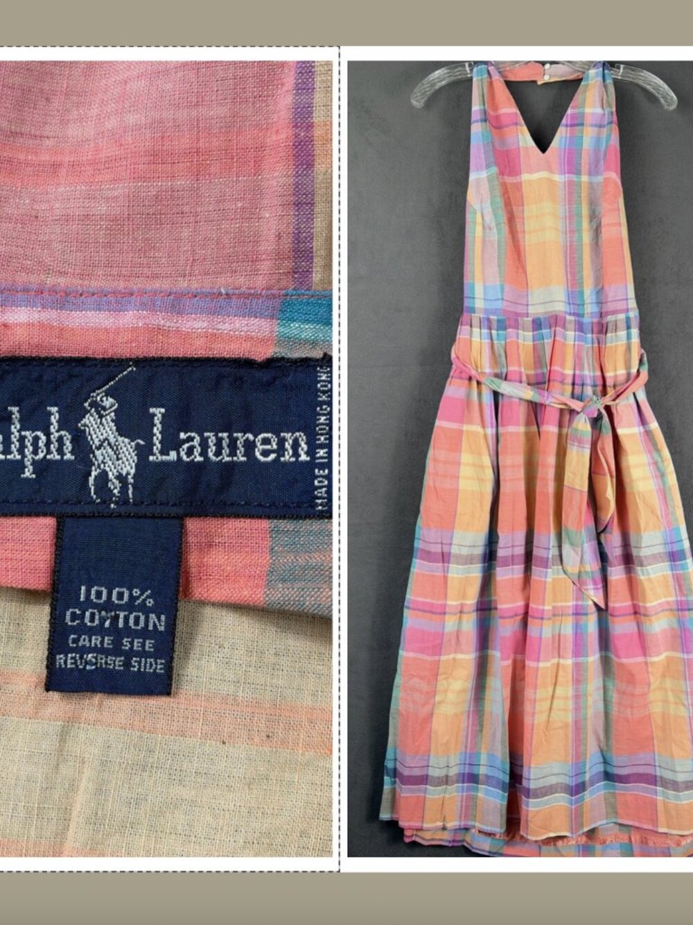 Ralph Lauren 1980s Vintage Multi Madras Plaid Dress